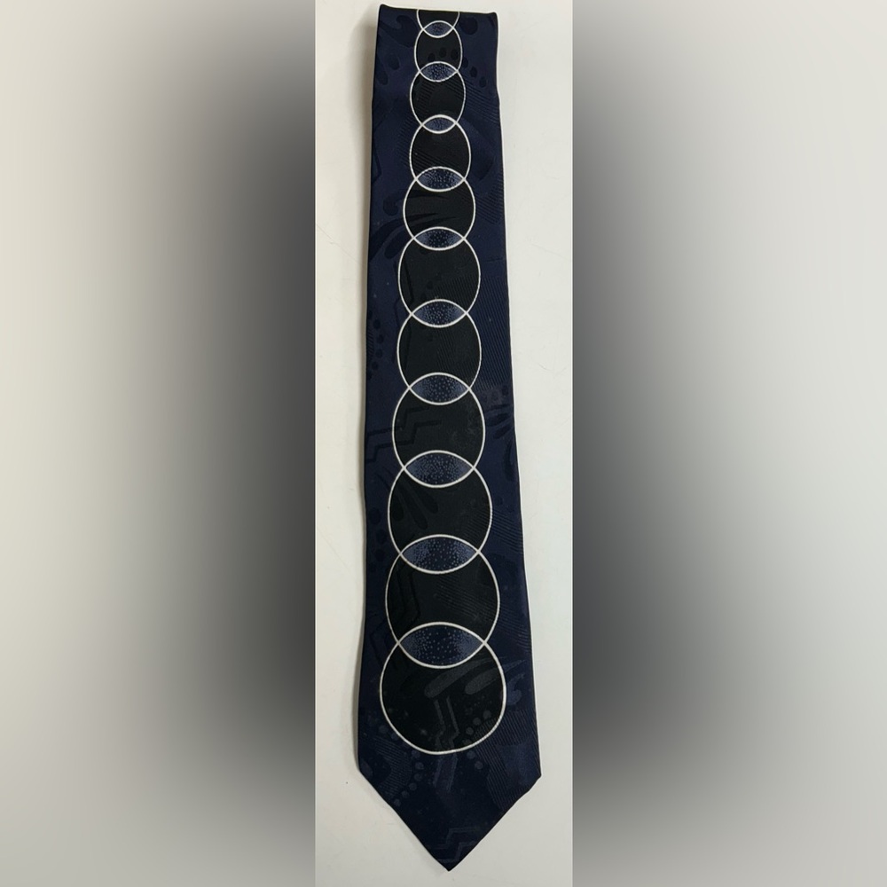 Bachrach Navy Blue Silk Tie with Silver Circles